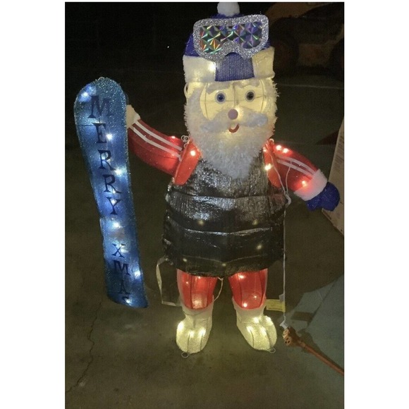 *USED OPEN Home Accents Holiday 4 FT Yuletide Lane LED Santa with Snowboard READ - Picture 3 of 10
